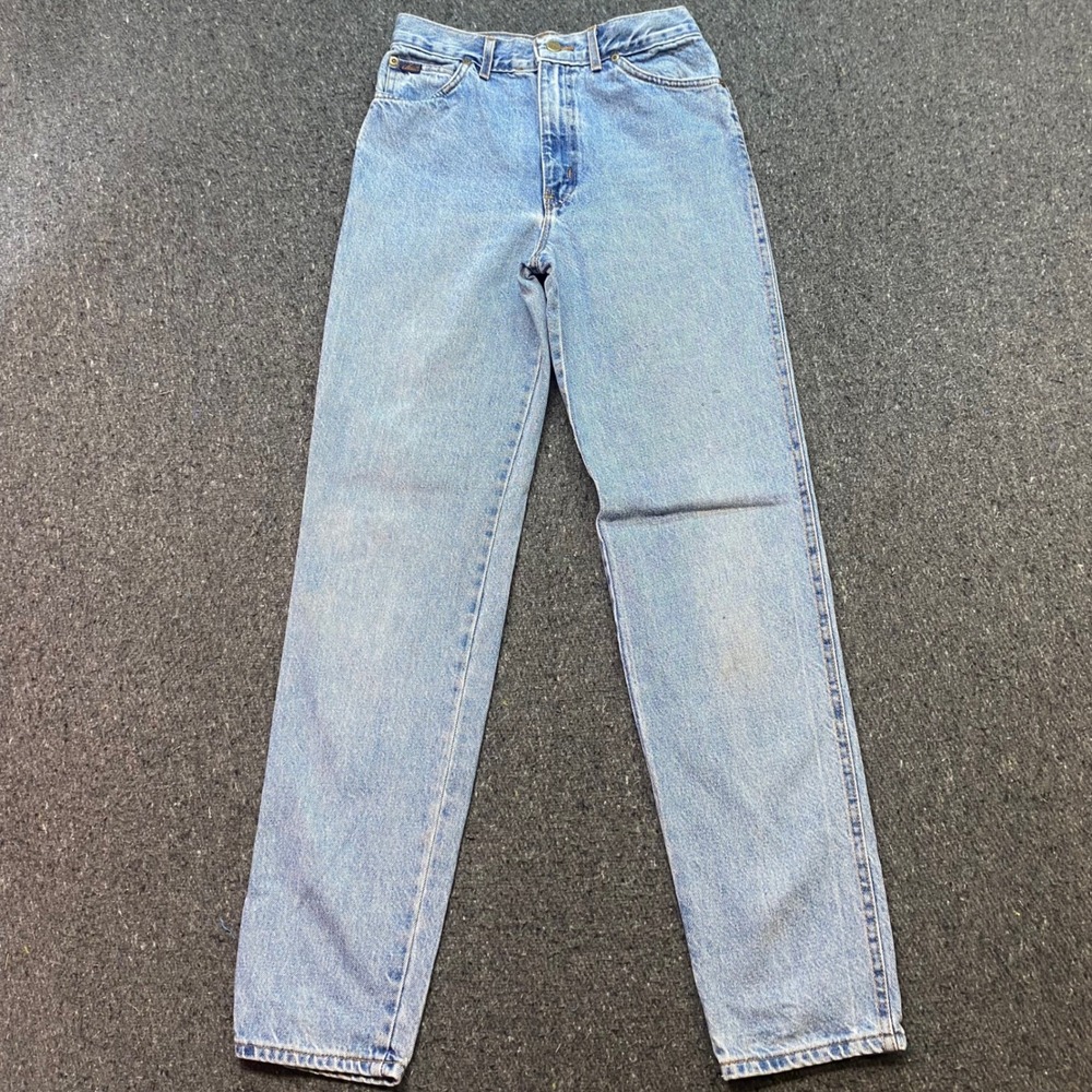 Chic Jeans Sz 8 Womens Blue Vintage 90s High Waisted Straight Leg Floral Patch